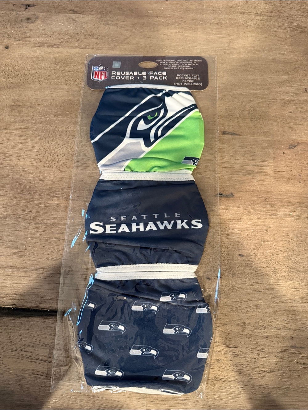 NFL Seattle Seahawks Face Cover 3-Pack - Navy & Green